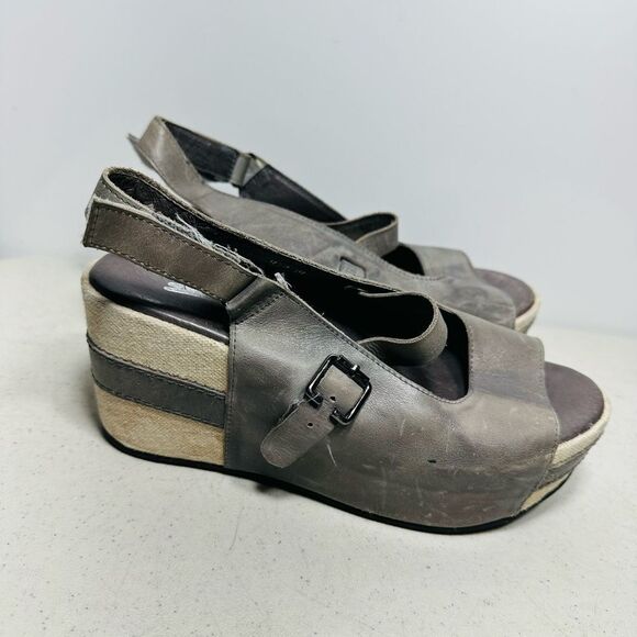 Antelope Collection 818 Women 7/38 Sandals Slingback Gray Leather Wedge Platform - Picture 2 of 8